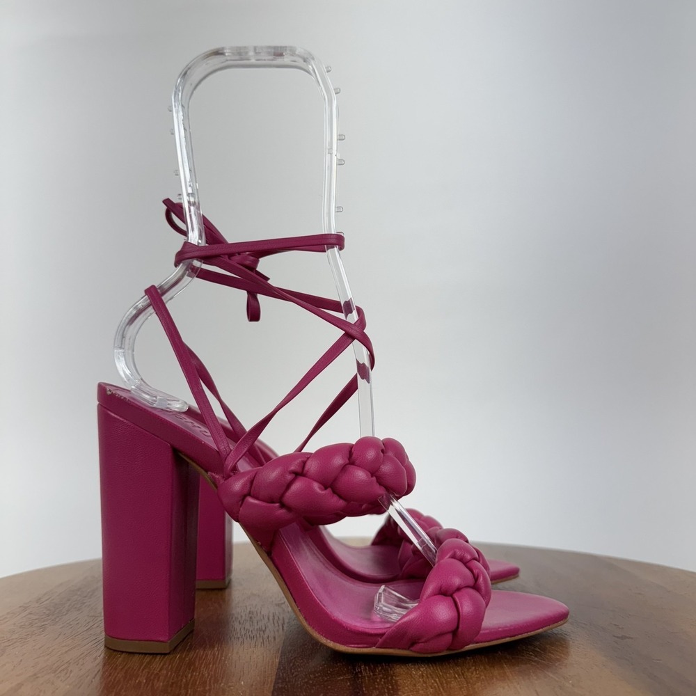 New Womens Schutz Zarda Pink Leather Braided Lace Up Heeled Sandals Size 7 B - Picture 3 of 8